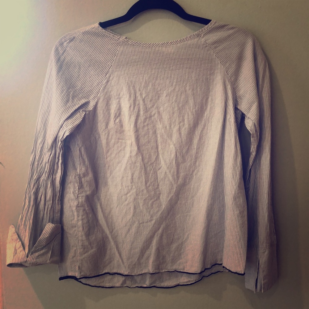 Light blue stripe boat neck top